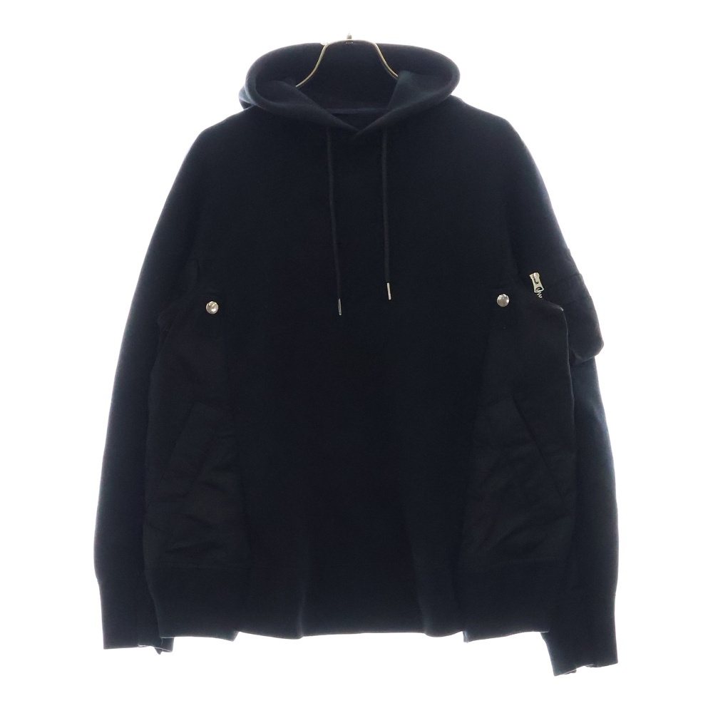 19AW Sponge Sweat MA-1 Hoodie ナイロン切り替え スウェット プルオーバーパーカー ブラック SCM-033 Bランク