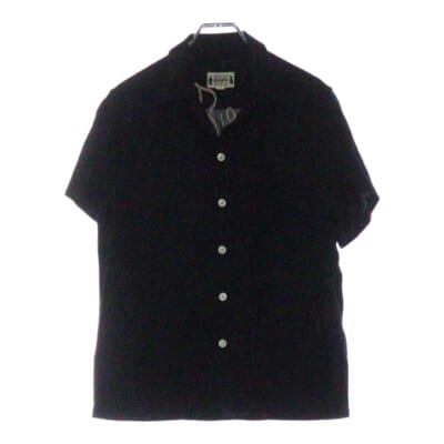 11SS チェック柄 バックロゴ オープンカラー レーヨン 半袖シャツ ブラック 11SS-50S-07 Bランク
