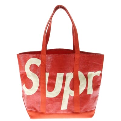 20SS Raffia Tote Bag ラフィアトートバッグ ビッグロゴ レッド Bランク