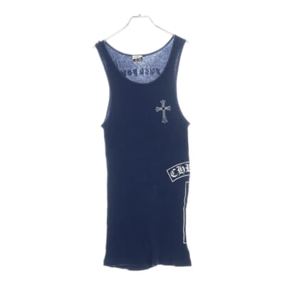 OLD FUCK YOU T BAR TANK TOP ファックユーTバープリント リブタンクトップ ノースリーブカットソー ネイビー Bランク