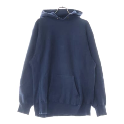 80s LANDS END Reverse Weave Hoodie プルオーバーパーカー フーディー ネイビー Bランク