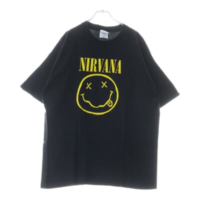 00S NIRVANA Y2K SMILE ニルヴァーナ スマイル 両面プリント 半袖Tシャツ ブラック Bランク