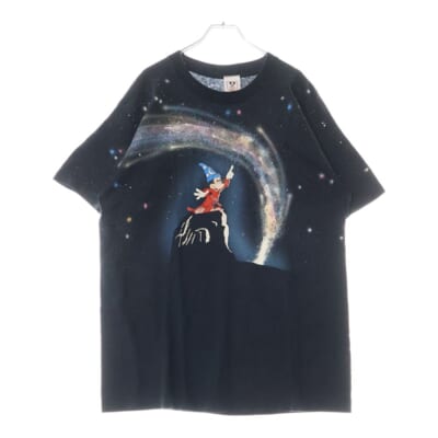 90S Disney FANTASIA ディズニーファンタジア ミッキープリント半袖Tシャツ カットソー ブラック Bランク
