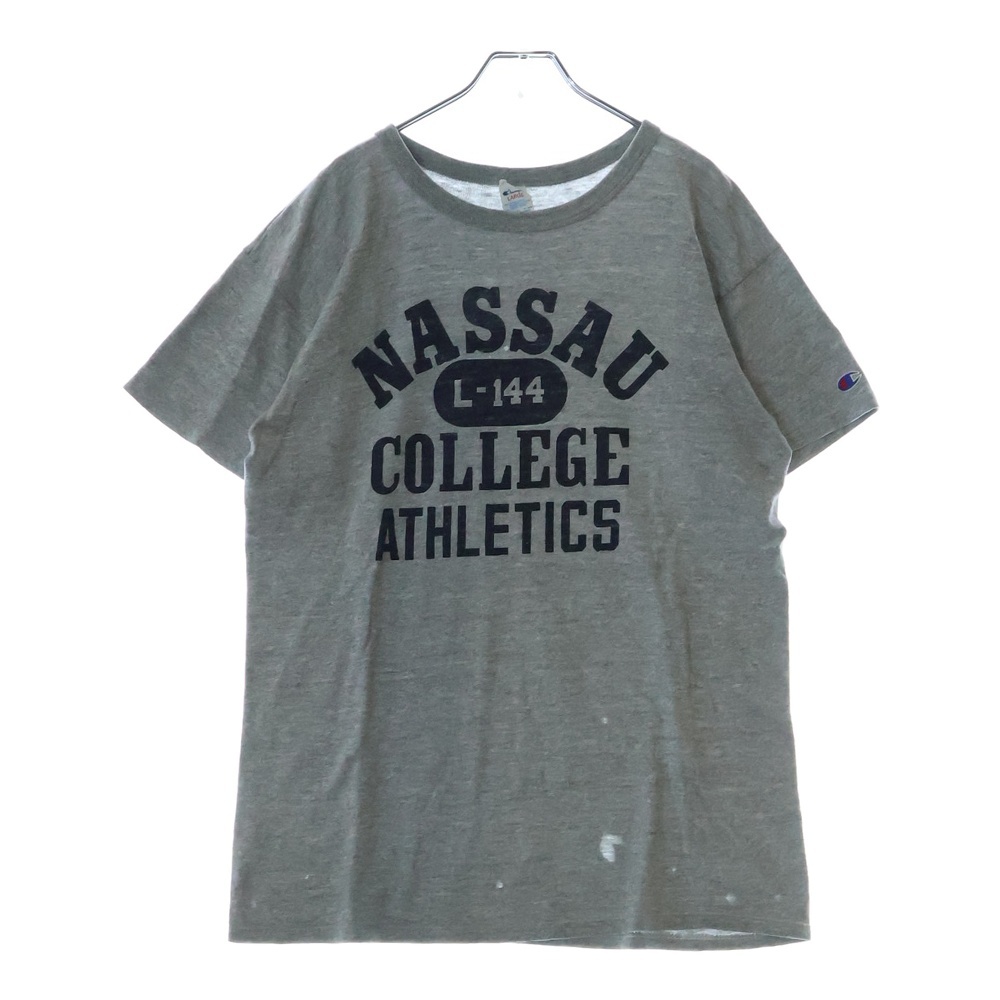 80's NASSAU COLLEGE ATHLETICS トリコタグ 4段染み込みプリント 半袖Tシャツ カットソー グレー Cランク