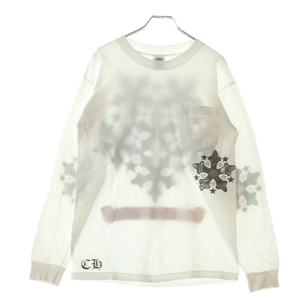 クロムハーツ バックスクロールラベルプリント ロンT 白 L CHROME HEARTS 【極美品中古】クロムハーツ スクロールラベル