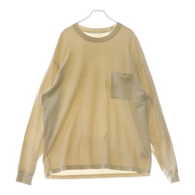 Long Sleeve Quinn Tee KHM031552 ロゴ ポケット クルーネック長袖Tシャツカットソー ロングスリーブ ロンT ベージュ Bランク