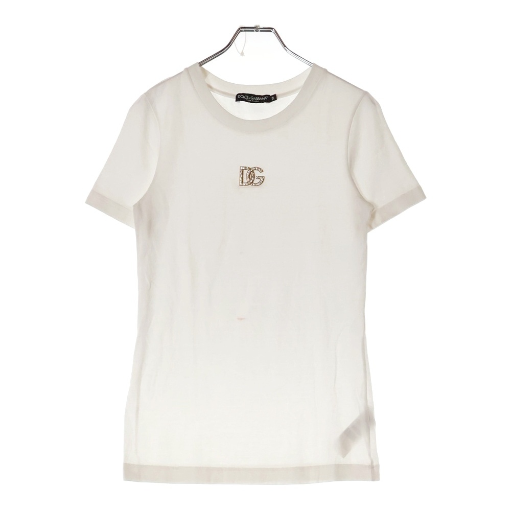 フロントDGラインストーン金具 レディース クルーネック 半袖Tシャツ ホワイト F8M68Z Bランク