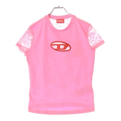 T SLI OVALACE TEE フロントDロゴ 袖シースルー クルーネック 半袖Tシャツ ピンク A10838 0AFAA Sランク