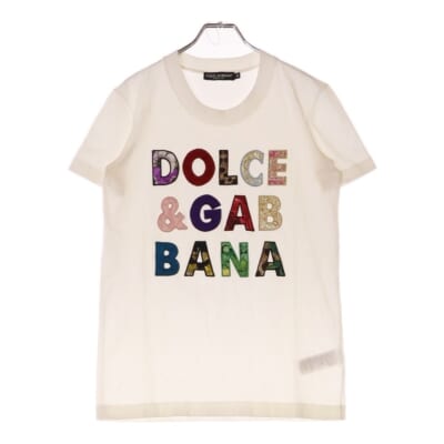 ロゴパッチワーク クルーネック 半袖Tシャツ ホワイト レディース F8N17Z G7YMQ Aランク