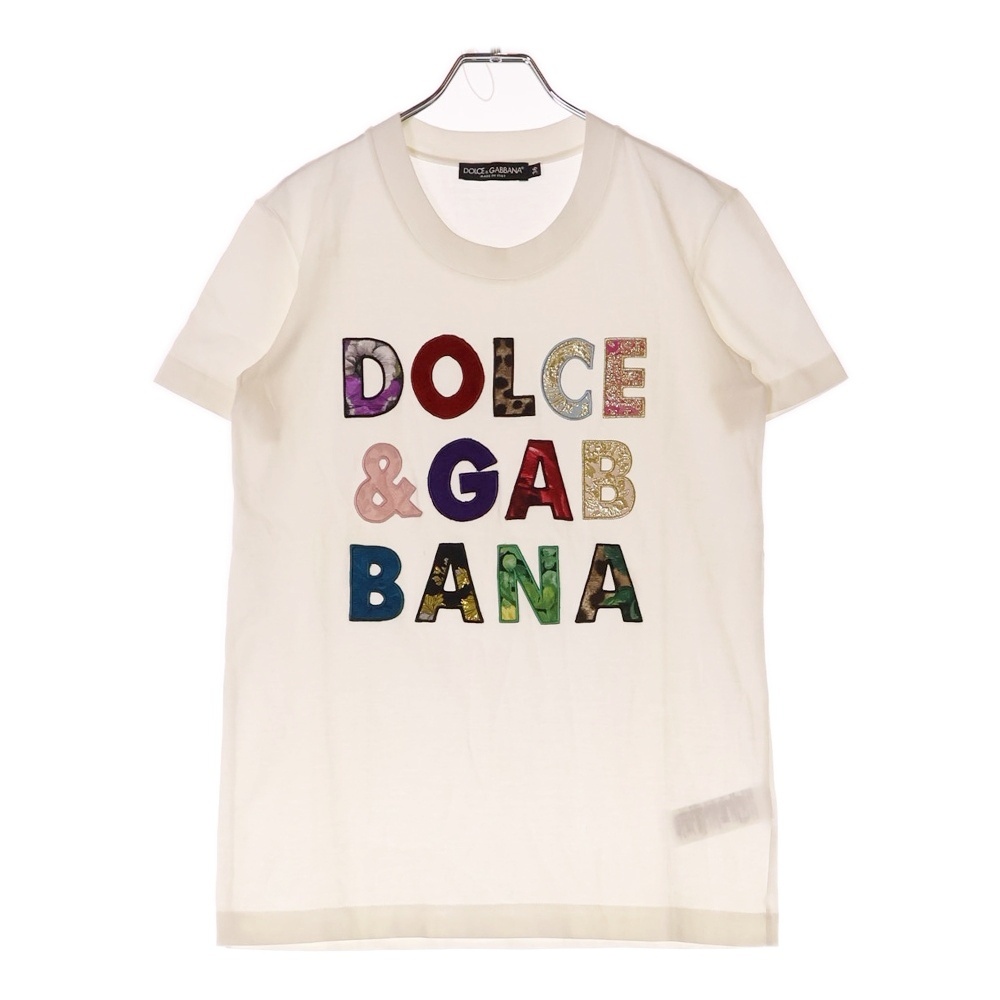 ロゴパッチワーク クルーネック 半袖Tシャツ ホワイト レディース F8N17Z G7YMQ Aランク