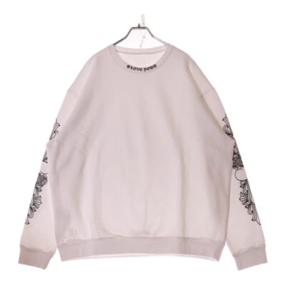 LOVE YOU NECK LOGO ラブユー ネックロゴ 袖フローラルプリント クルーネックスウェット ホワイト Sランク