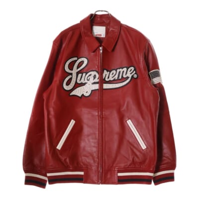16SS Uptown Studded Leather Varsity Jacket フロントスタッズ レザージャケット レッド Aランク