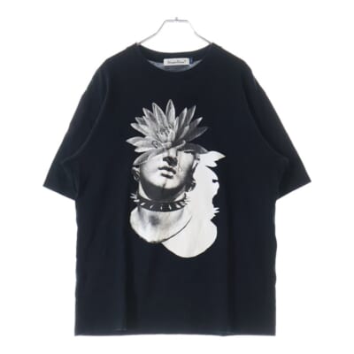 21SS FLOWER FACE TEE フラワーフェイス プリント クルーネック半袖Tシャツ ブラック Bランク