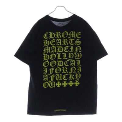 CH T-SHRT フロントホースシュー 英字バックプリント 半袖Tシャツ カットソー ブラック /イエロー Bランク
