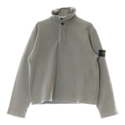 90s ワッペン付き 長袖ニットポロシャツ グレー Bランク