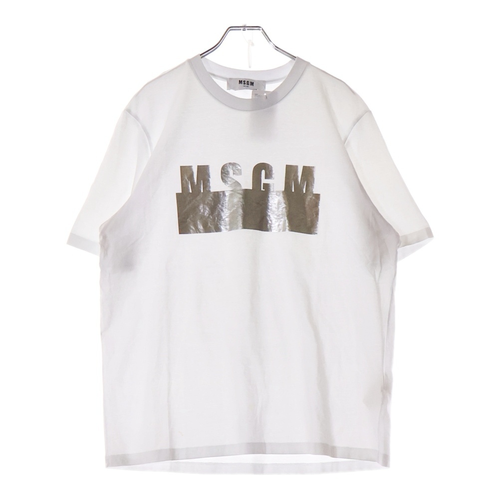 メタリックプリント クルーネック半袖Tシャツ 2841MDM180 ホワイト/シルバー Bランク