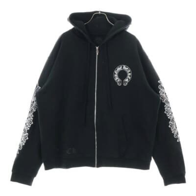 HORSESHOE ZIP UP HOODIE ホースシュー アームフローラル プリント ジップアップ スウェットパーカー ブラック Bランク