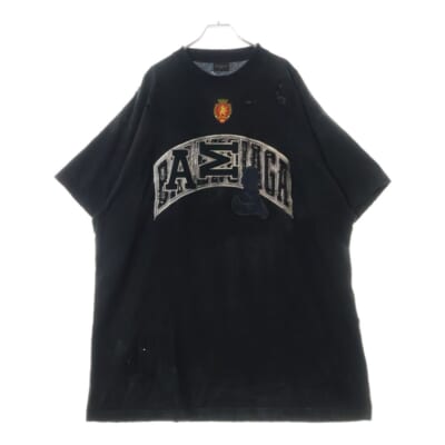 23SS SKATER OVERSIZED スケーター クラッシュダスト加工 ワッペン 半袖 Tシャツ カットソー ブラック 739028 TOVN2 Bランク