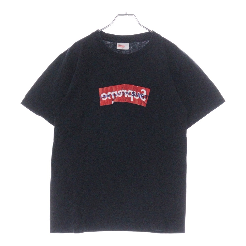 17SS×COMME des GARCONS BOX Logo Tee コムデギャルソンシャツ ボックスロゴ クルーネック半袖Tシャツ カットソー ブラック/レッド Bランク