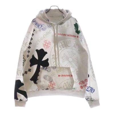 STENCIL HOODIE ステンシル 総柄プリント プルオーバーパーカー フーディー ホワイト/マルチカラー Bランク