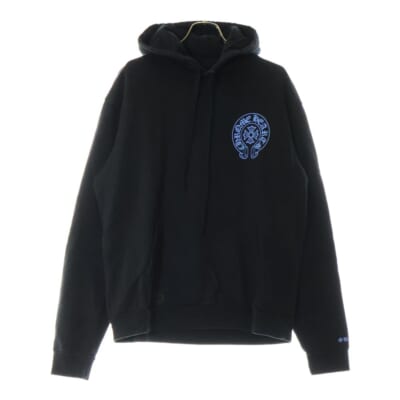 WWW.CHROMEHEARTS.COM HOODIE オンライン限定 ホースシューバックプリント プルオーバーパーカー フーディー ブラック/ブルー Bランク