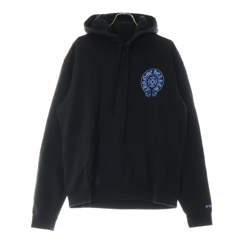 WWW.CHROMEHEARTS.COM HOODIE オンライン限定 ホースシューバックプリント プルオーバーパーカー フーディー ブラック/ブルー Bランク