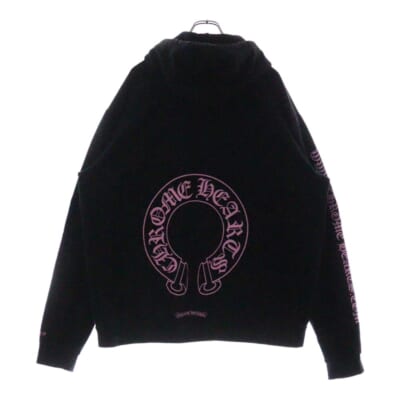 WWW.CHROMEHEARTS.COM HOODIE オンライン限定ホースシューバックプリントプルオーバーパーカー ブラック/ピンク Aランク