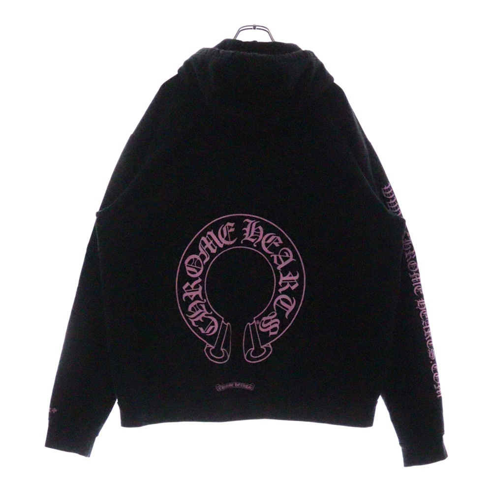 WWW.CHROMEHEARTS.COM HOODIE オンライン限定ホースシューバックプリントプルオーバーパーカー ブラック/ピンク Aランク