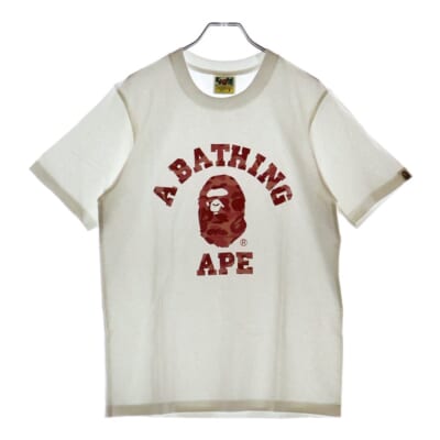 ABC CAMO COLLEGE TEE フロントプリント クルーネック半袖Tシャツカットソー レディース ホワイト/ピンク 001TEL8020005L Sランク