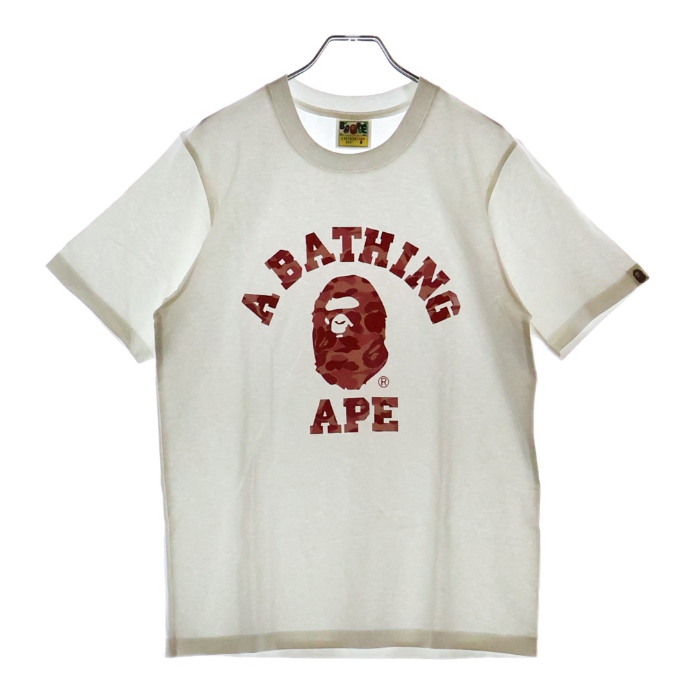 ABC CAMO COLLEGE TEE フロントプリント クルーネック半袖Tシャツカットソー レディース ホワイト/ピンク 001TEL8020005L Sランク