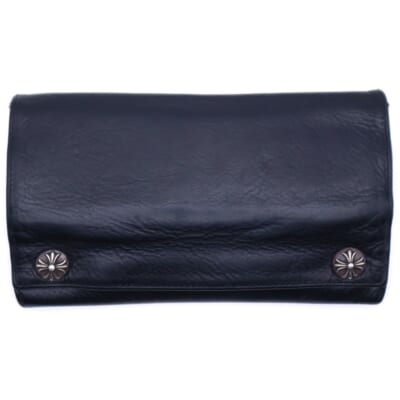 LONG WALLET グリーシー クロスボタンレザー ロングウォレット 長財布 ブラック Bランク