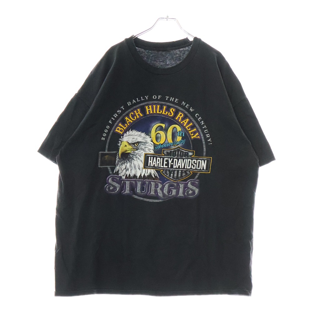 00s HARLEY DAVIDSON BLACK HILLS RALLY SOUTH DAKOTA 60th ハーレーダビッドソン 2000 半袖 Tシャツ カットソー ブラック Bランク