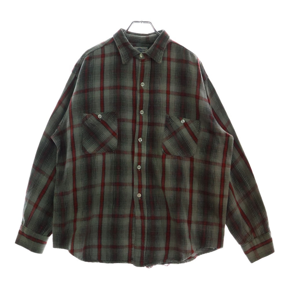 60〜70s CONE MILLS USA製 ヘビー チェック ネルシャツ グレー/レッド Bランク