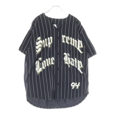 19AW Love Hate Baseball Jersey ストライプベースボールシャツ 半袖シャツ ブラック Bランク