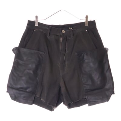 24SS STEFAN CARGO SHORTS 再構築 レザー切替 デニムハーフパンツ ショーツ グレー RR01D3322 DKBWLY Sランク