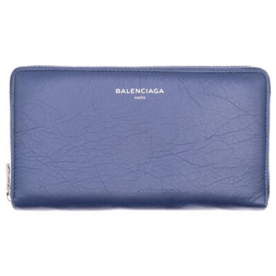 Essential ラウンドファスナー長財布 レザーウォレット 財布 519641 ネイビー Bランク