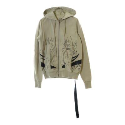 22AW MESSIAH JASON HOODIE グラフィックプリント ジップアップパーカー フーディー ベージュ DU02B4276-RIGEP3 Sランク