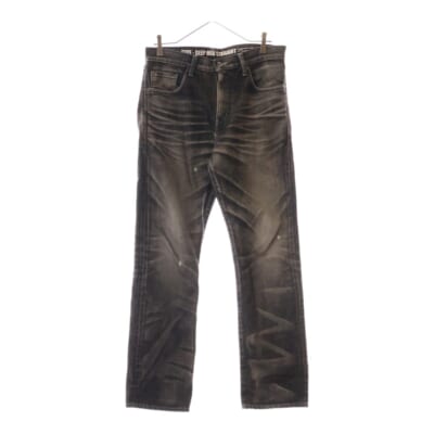 DEEP MID STRAIGHT DENIM ダメージ加工 ストレートデニムパンツ ジーンズ ブラック Bランク