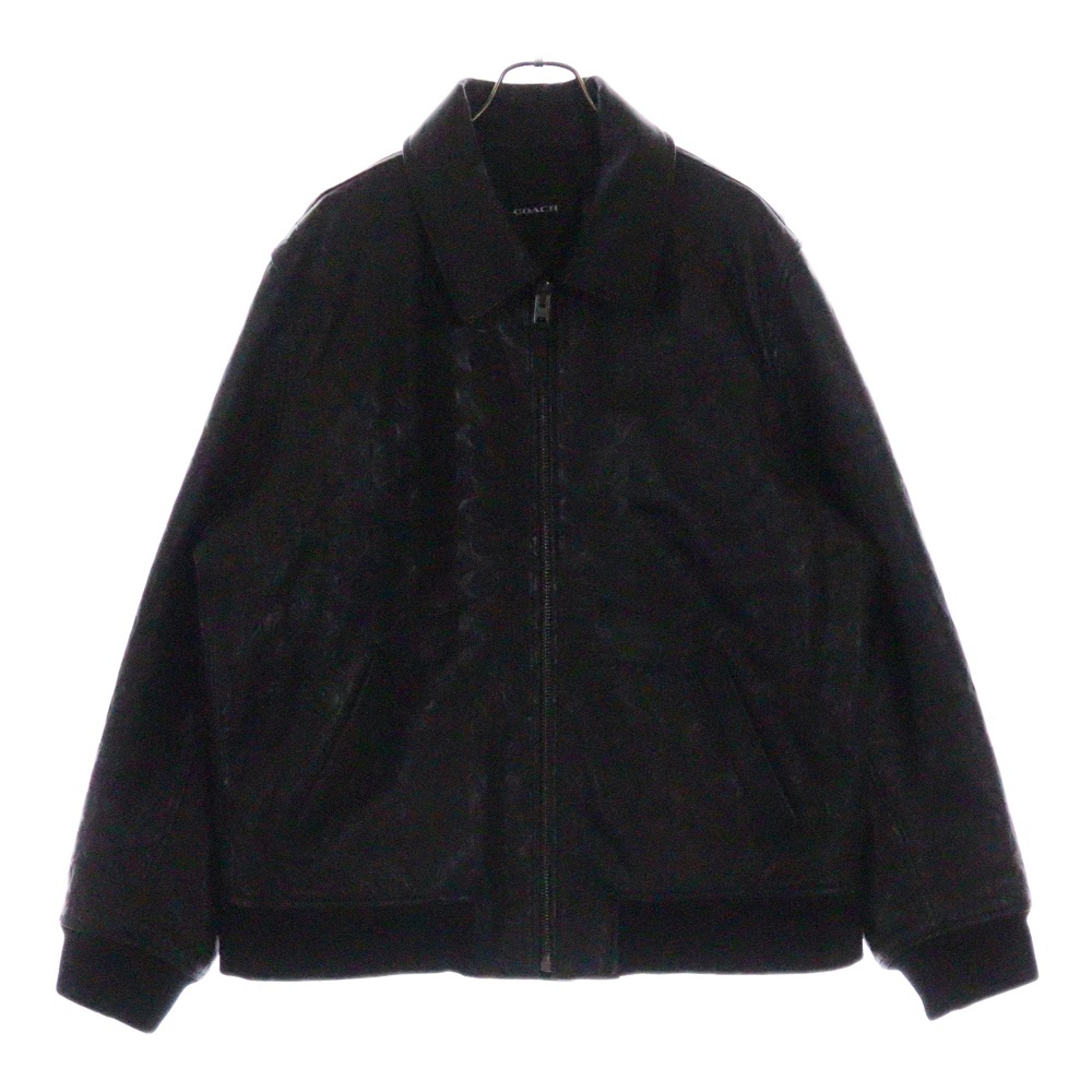 シグネチャー ロゴ総柄 ラムレザー ジップアップ ジャケット ブルゾン ブラック CF803 Bランク