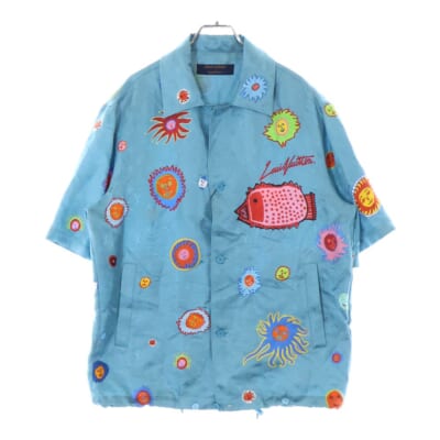 23AW ×YK Monogram Face Art Print Short Sleeve Shirt ×草間彌生 モノグラムフェイス 総柄 アートプリント 半袖シャツ ブルー M232H V36 HOS31W Aランク
