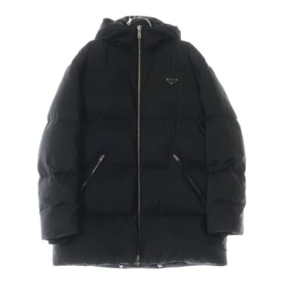 Down Jacket トライアングルロゴ フーデッド ジップアップ ダウンジャケット ブラック SGH070 R232 1060 Bランク