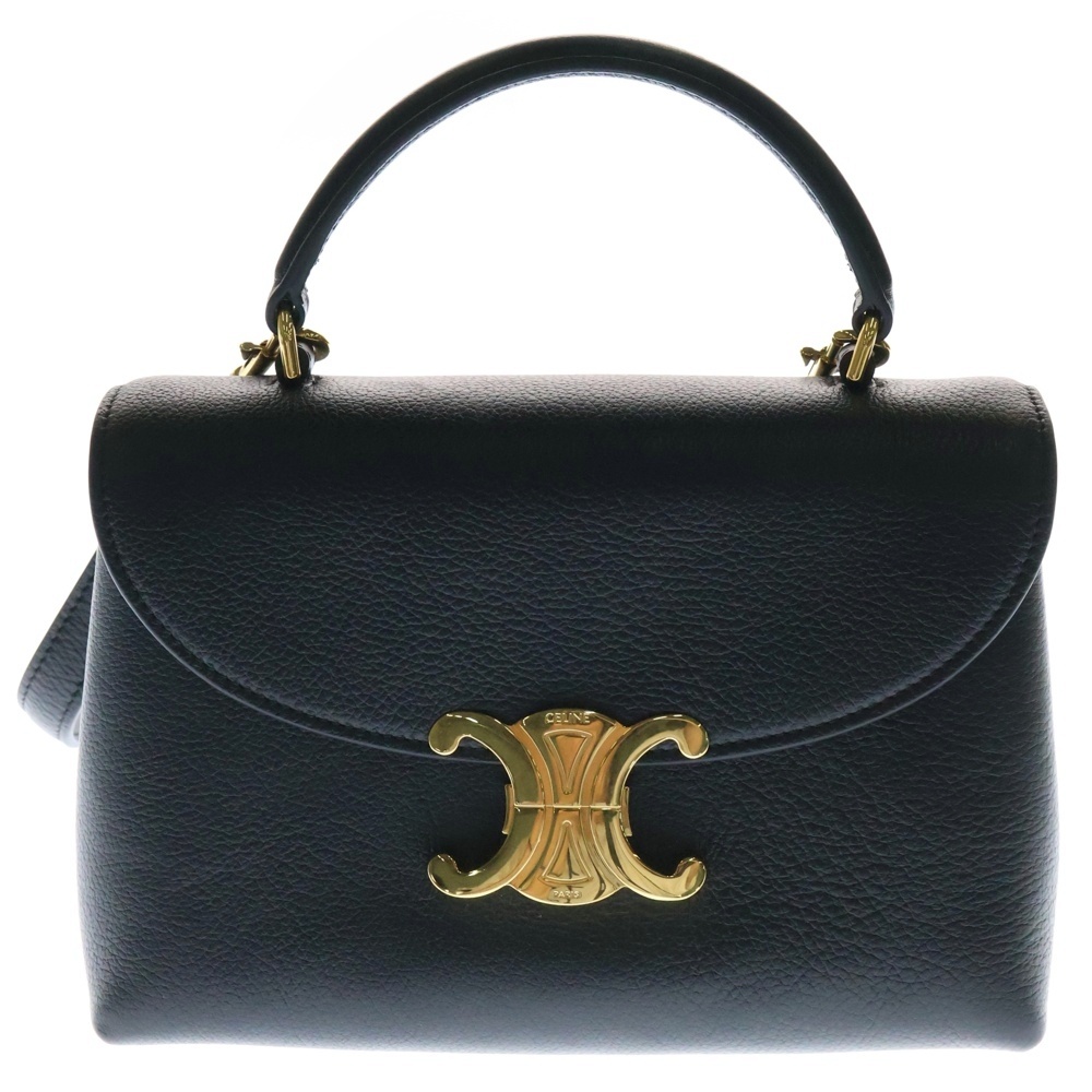 希少‼️セリーヌ ゴールドリング金具 2wayレザーショルダーバッグ 黒 セリーヌ CELINE ブラック レザーショルダーバッグ （CELINE