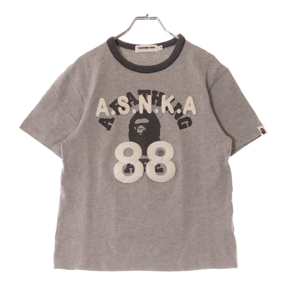 ナンバーワッペン クルーネック 半袖Tシャツ カットソー グレー Bランク