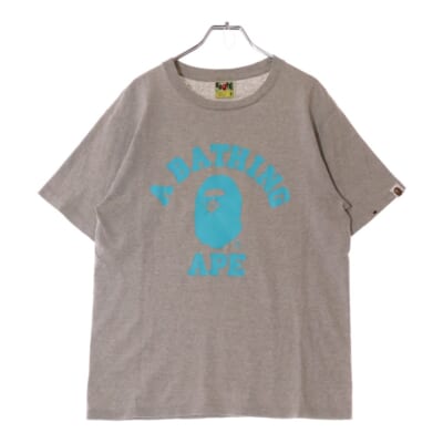 ロゴプリント クルーネック 半袖Tシャツ カットソー グレー/ブルー Bランク