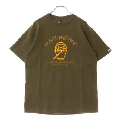 90s 初期タグ シングルステッチ マイロ プリント クルーネック 半袖Tシャツ カットソー カーキ Bランク