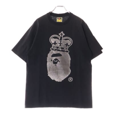 サル クラウン プリント クルーネック 半袖Tシャツ カットソー ブラック Bランク