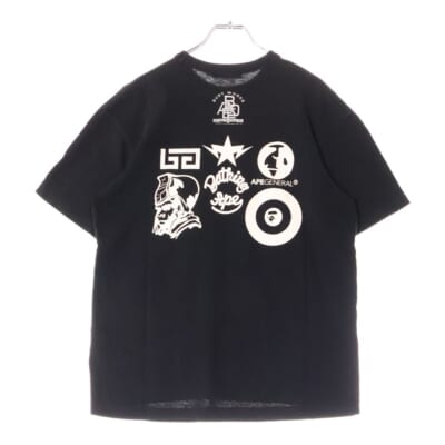 サルカモプリント クルーネック 半袖Tシャツ カットソー ブラック Bランク