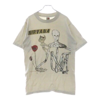 90s NIRVANA ニルヴァーナ インせスティサイド フロントプリント 半袖Tシャツカットソー ベージュ Cランク