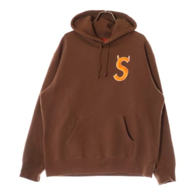 22AW Logo Hooded Sweatshirt ロゴ刺繍 プルオーバーパーカー ブラウン Bランク