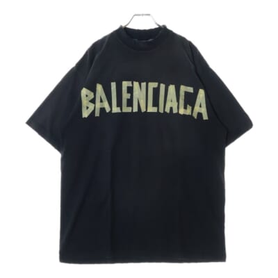 23SS ユーズド加工 テープロゴ 半袖Tシャツ 739784 ブラック Bランク